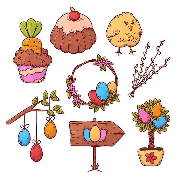 Free vector hand drawn easter element collection