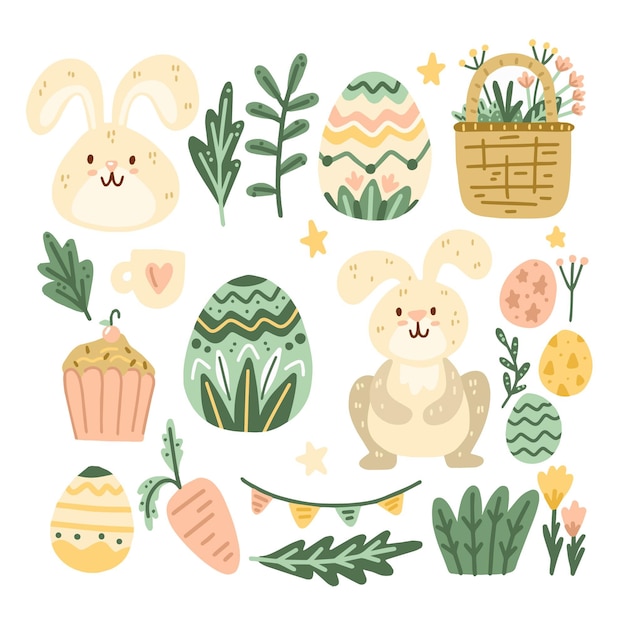 Hand drawn easter element collection