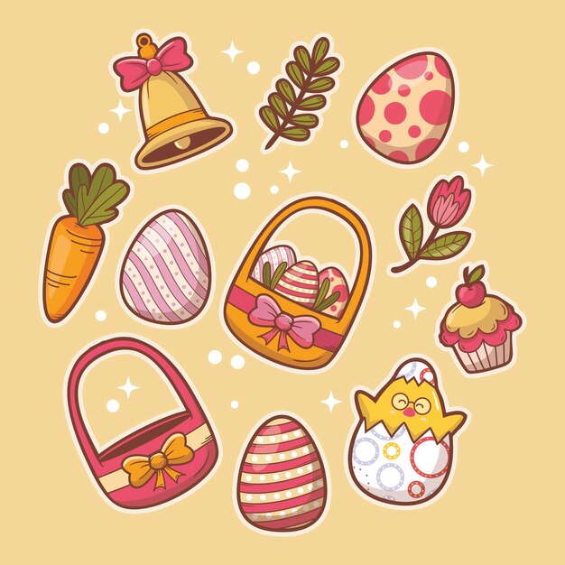 Hand drawn easter element collection