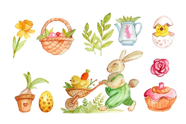 Hand drawn easter element collection