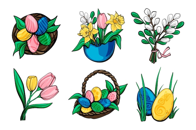 Hand drawn easter element collection