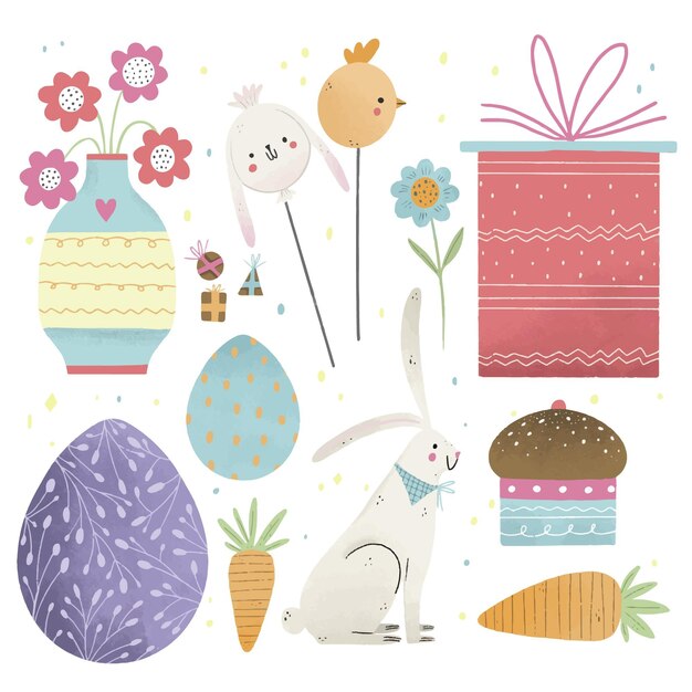 Hand drawn easter element collection