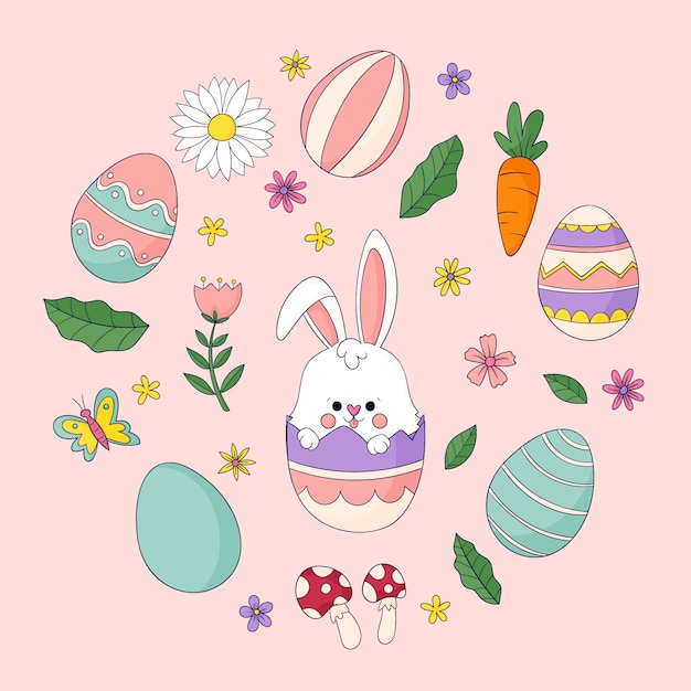 Hand drawn easter elements collection
