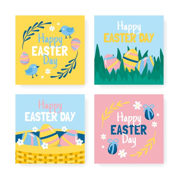 Free vector hand-drawn easter instagram post collection