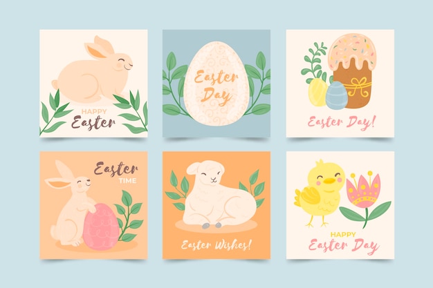 Free vector hand drawn easter instagram posts collection