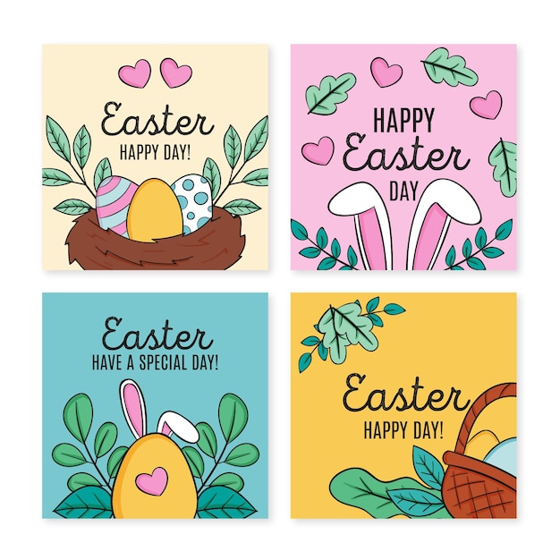 Free vector hand drawn easter instagram posts collection