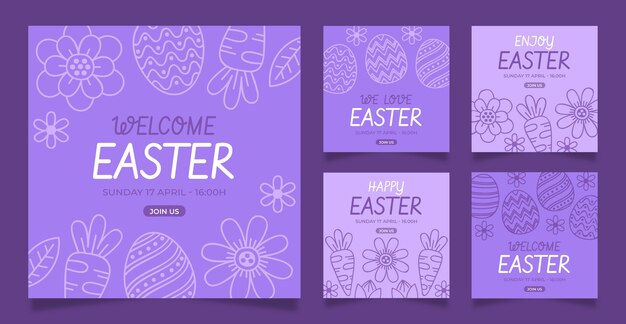 Hand drawn easter instagram posts collection