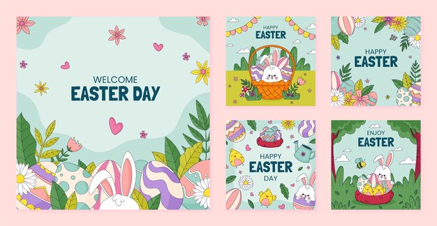 Hand drawn easter instagram posts collection