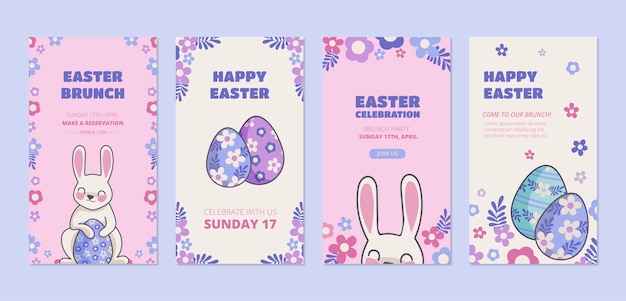 Free vector hand drawn easter instagram stories collection