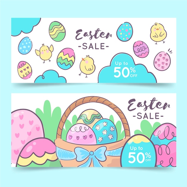 Hand drawn easter sale banner set