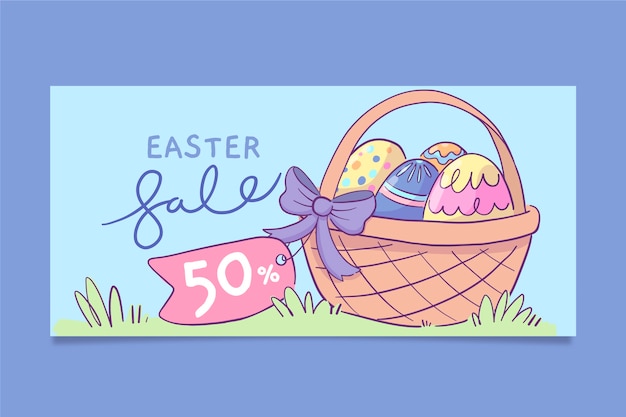 Hand drawn easter sale horizontal banner template