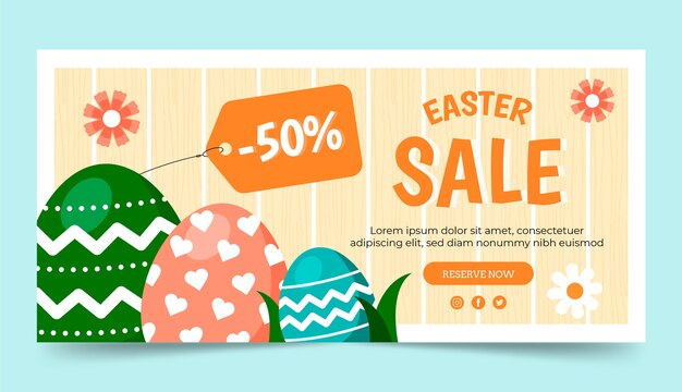 Hand drawn easter sale horizontal banner template