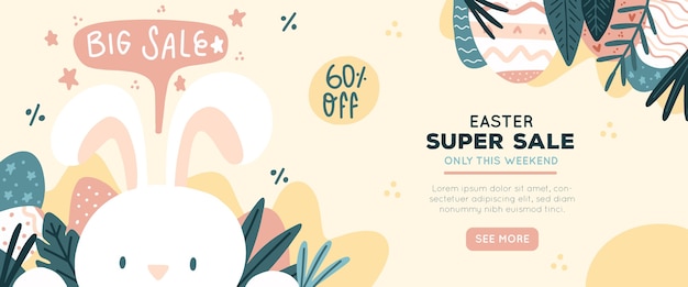 Hand drawn easter sale horizontal banner