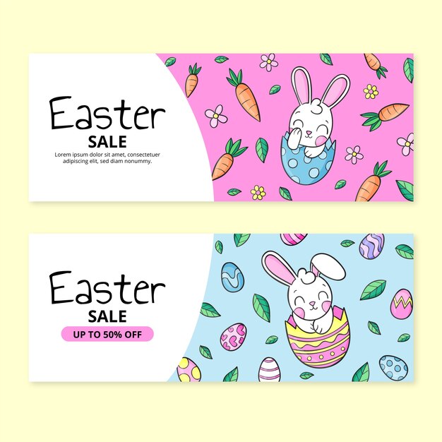 Hand drawn easter sale horizontal banners set