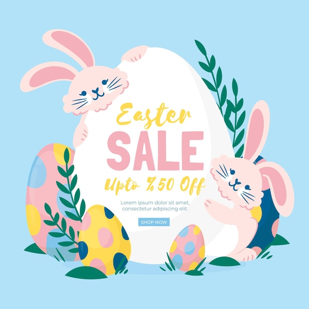 Free vector hand-drawn easter sale square banner template