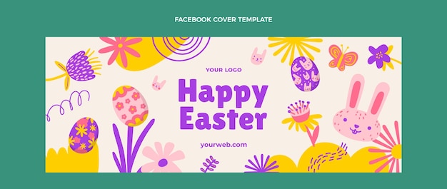 無料ベクター 手描きイースターソーシャルメディアカバーテンプレート