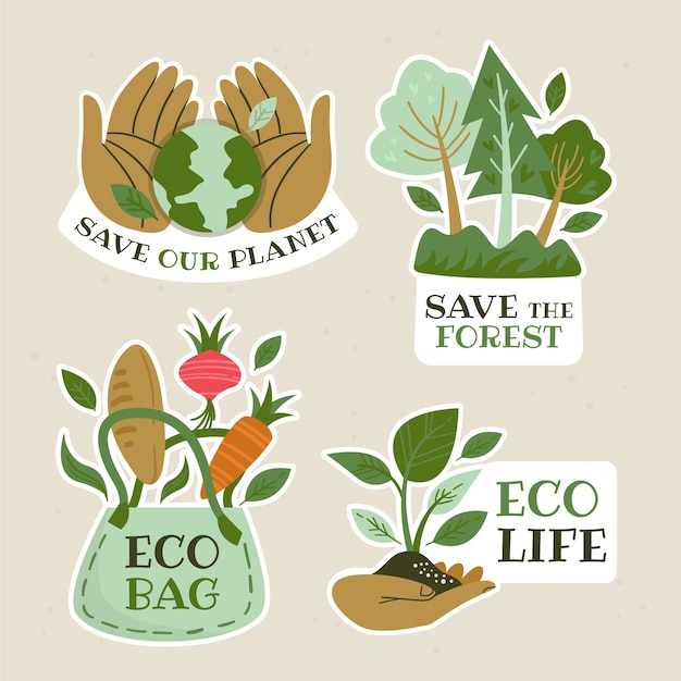 Free vector hand drawn eco badge set