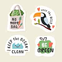 Free vector hand drawn eco badges with quotes