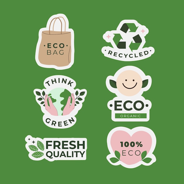 Vettore gratuito confezione di badge ecologici disegnati a mano