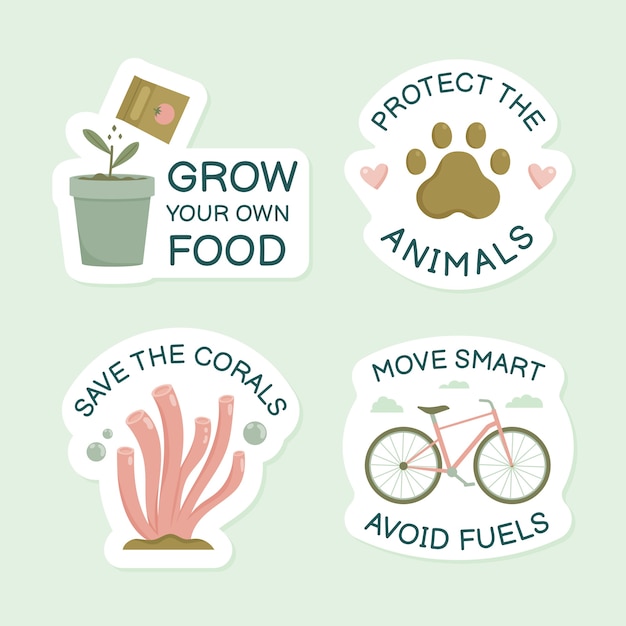 Hand drawn eco friendly badge set