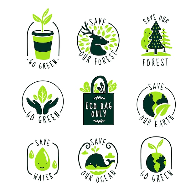 Free vector hand drawn ecology badge set