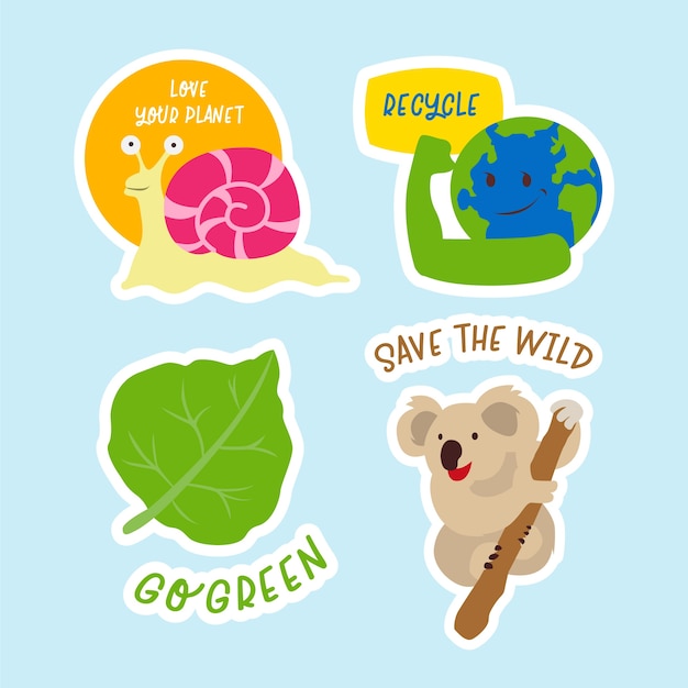 Vettore gratuito collezione di badge ecologia disegnata a mano