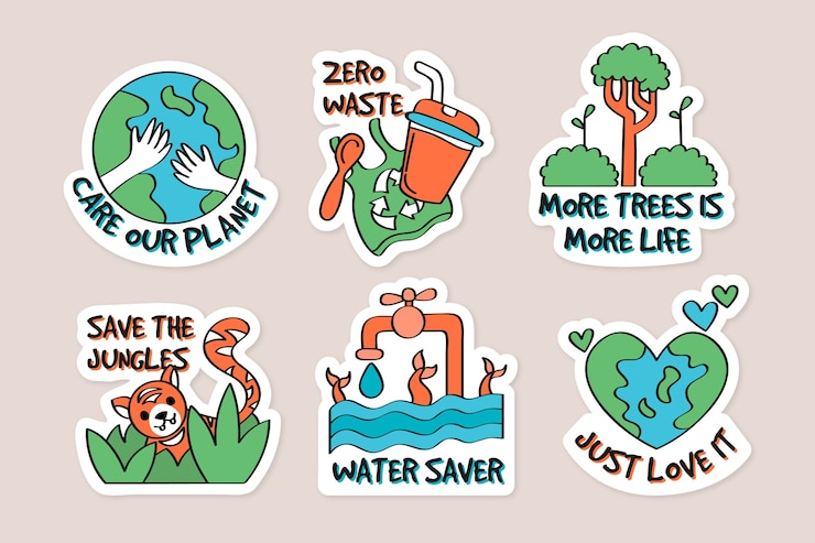 Free Vector hand-drawn ecology badges concept