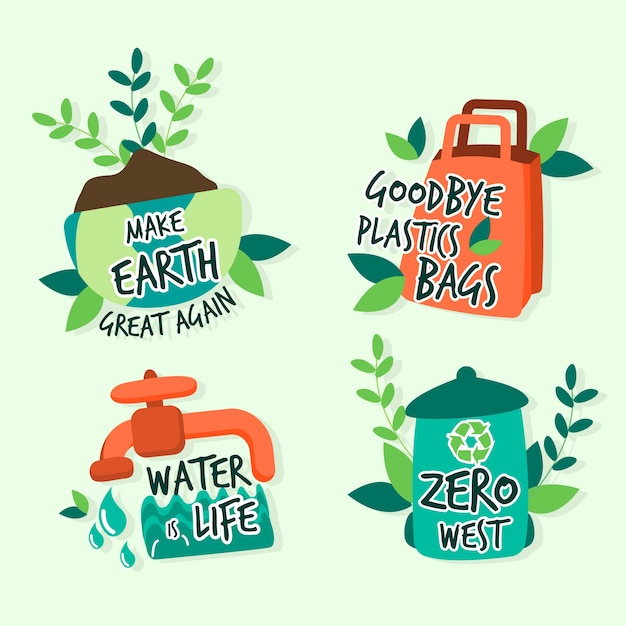 Vettore gratuito concetto di badge ecologia disegnati a mano