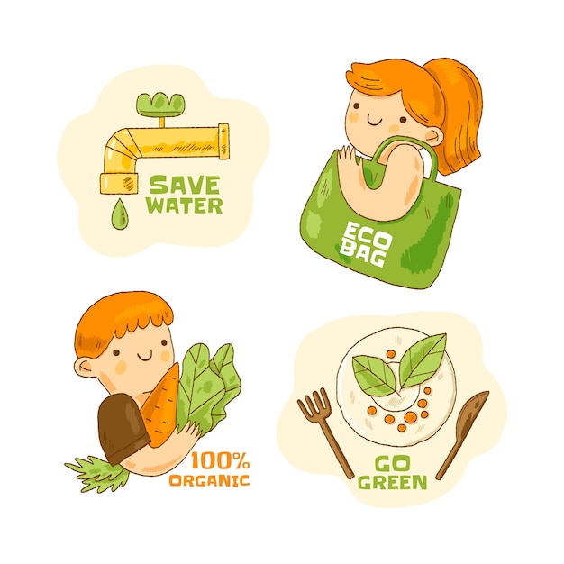 Free vector hand drawn ecology badges design