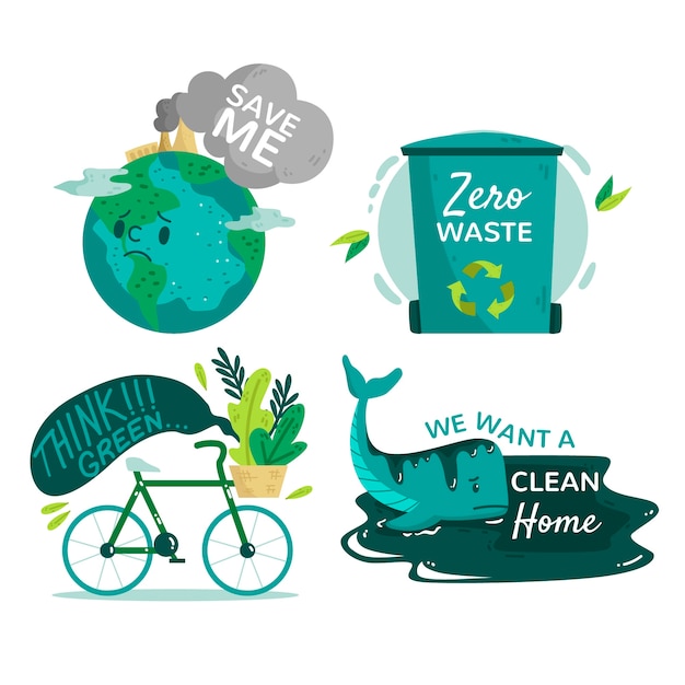Free vector hand-drawn ecology badges