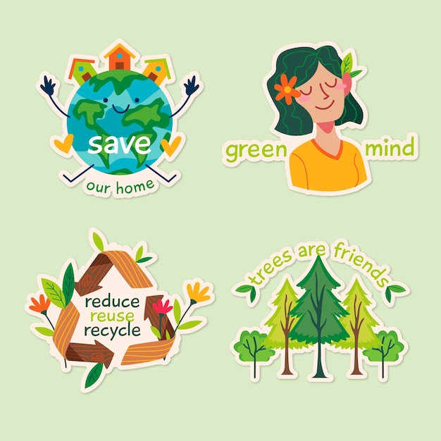 Free vector hand drawn ecology badges