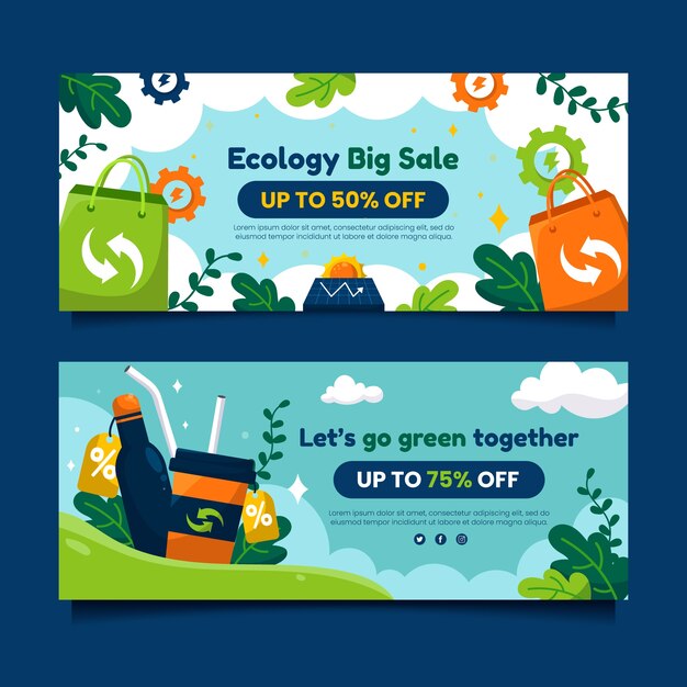 Vettore gratuito banner di vendita di concetto di ecologia disegnato a mano