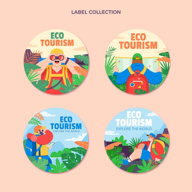 Collezione di etichette di ecoturismo disegnata a mano