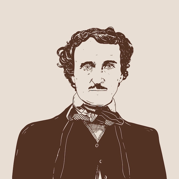 Vettore gratuito illustrazione disegnata a mano di edgar allan poe