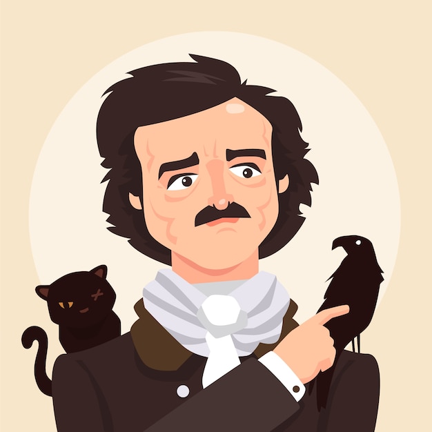 Vettore gratuito illustrazione disegnata a mano di edgar allan poe