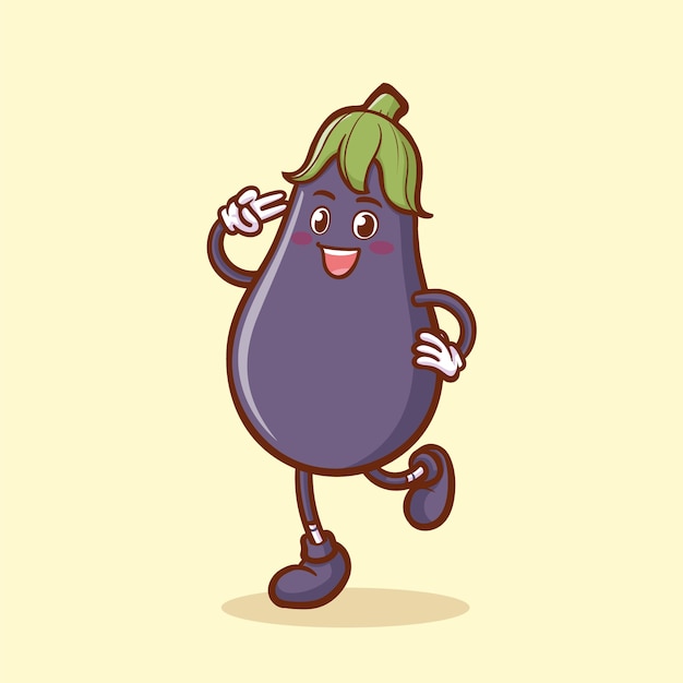 Hand drawn eggplant cartoon illustration