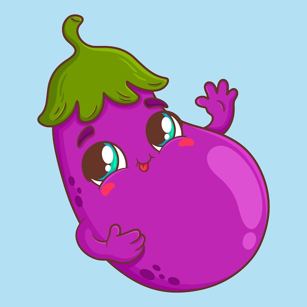 Hand drawn eggplant cartoon illustration