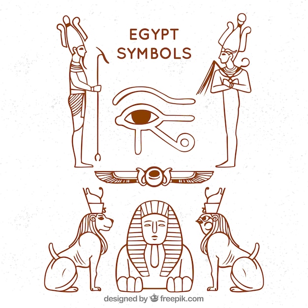 無料ベクター 手描きのエジプトシンボルと神のコレクション
