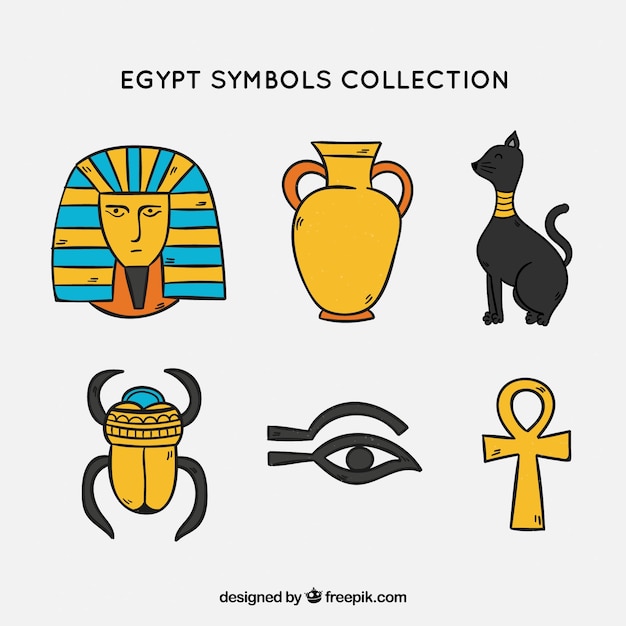손으로 그린 이집트 기호 및 신 컬렉션