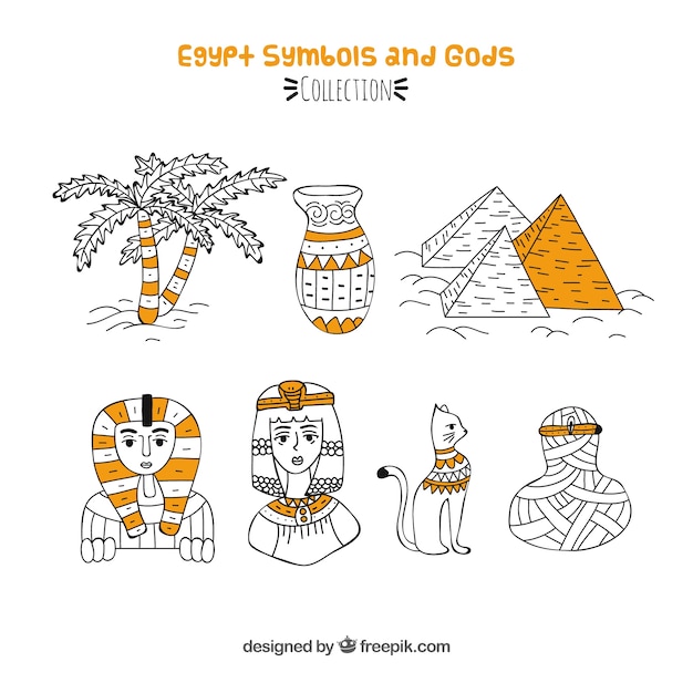 Hand drawn egypt symbols and gods collection