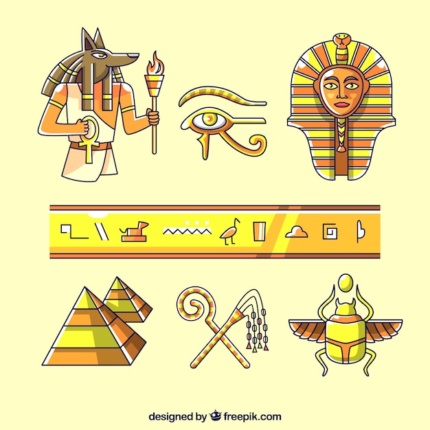 Hand drawn egypt symbols and gods