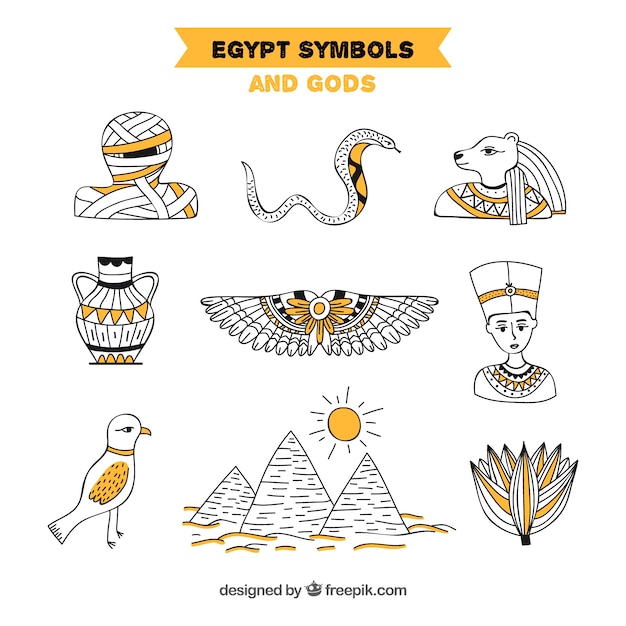 Hand drawn egyptian gods and symbols collection