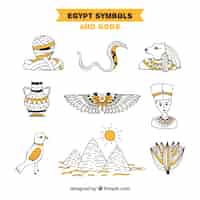 Free vector hand drawn egyptian gods and symbols collection