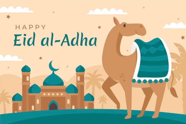 Бесплатное векторное изображение Ручной обращается ид аль-адха верблюд фон