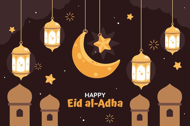 Fondo disegnato a mano della città di eid al-adha