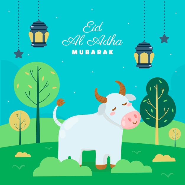 무료 벡터 손으로 그린 eid al-adha 그림