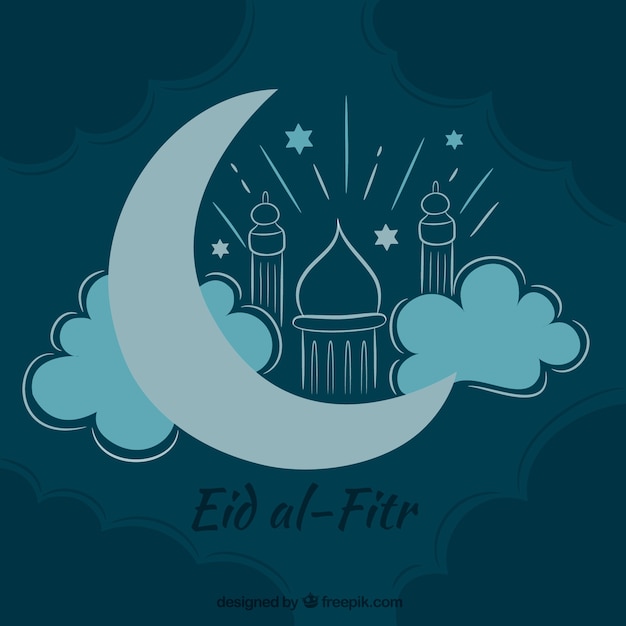 손으로 그린 eid al-fitr 배경