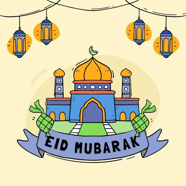 Hand drawn eid al-fitr - eid mubarak illustration