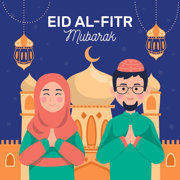 손으로 그린 eid al-fitr-eid 무바라크 그림