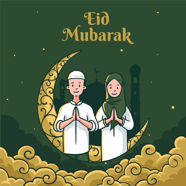 Hand drawn eid al-fitr eid mubarak illustration